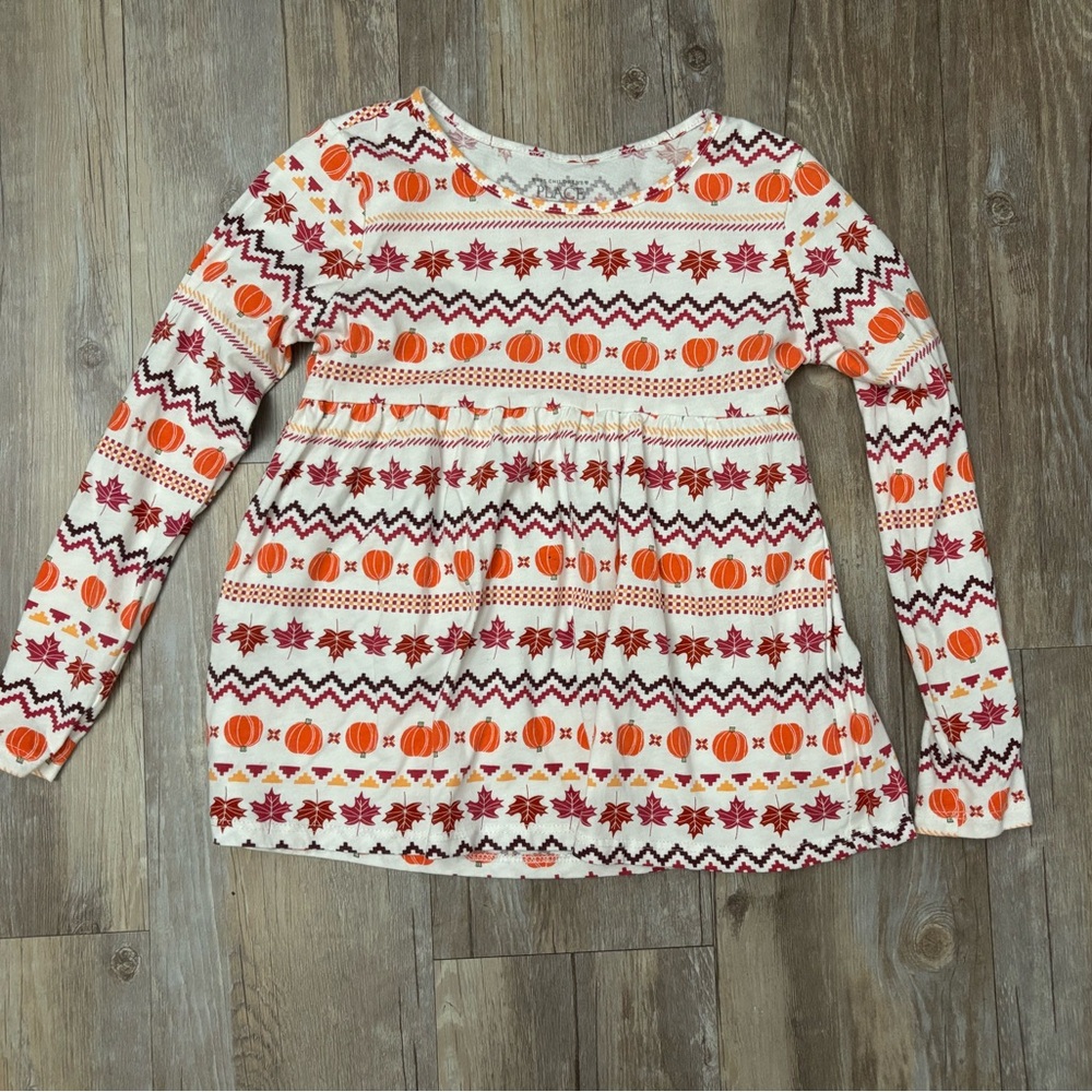 The Children's Place White Pumpkin Print Top with Orange and Magenta Accents